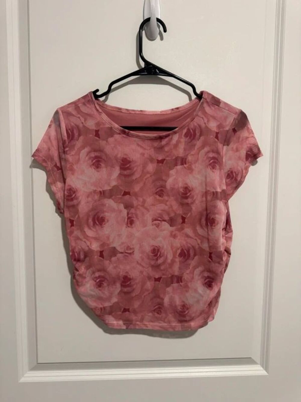 Pink Rose Y2K Mesh Ruched Top